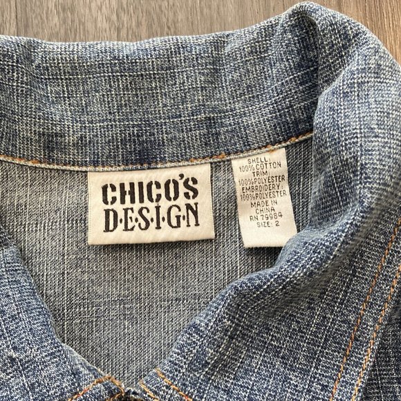 CHICO'S Design Womens Size 2 Embellished Geisha Beaded Embroidered Denim Jacket - Picture 12 of 14